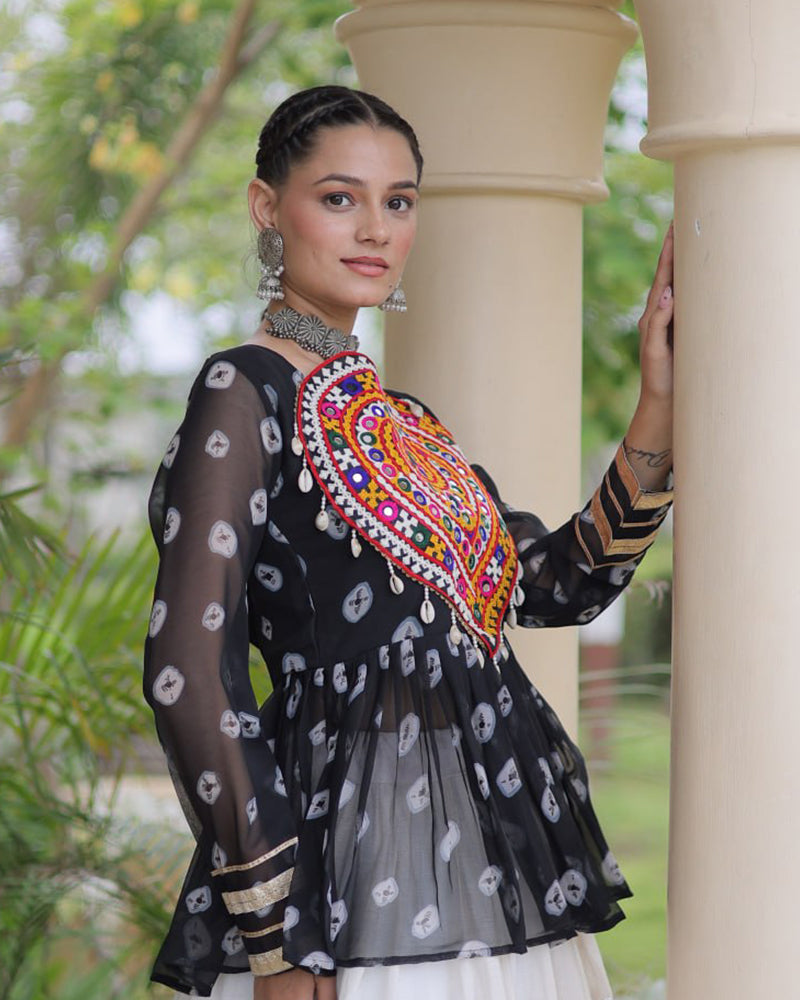 Six Color Bandhani Printed Navratri Top