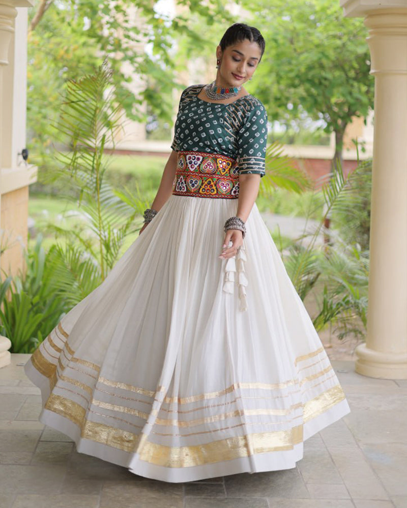 Four Color Kora Cotton With Gota Patti Work Navratri Lehenga Set