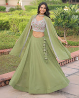 Pista Color Faux Georgette Embroidered Lehenga Choli