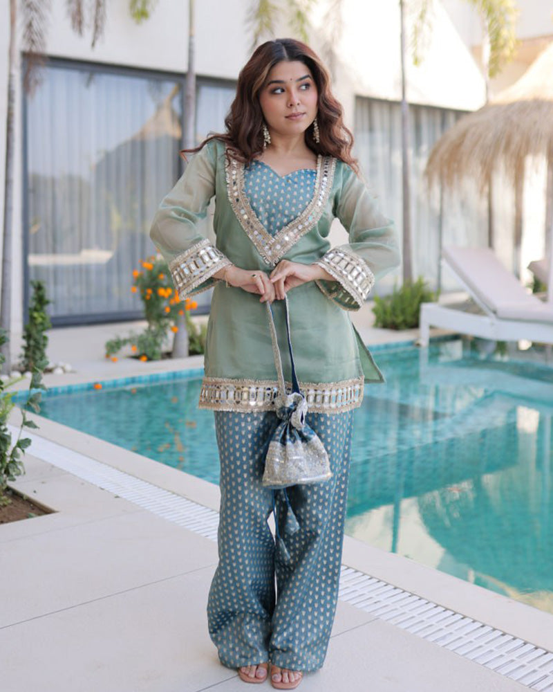 Sage Green Color Salasa Plazzo Suit