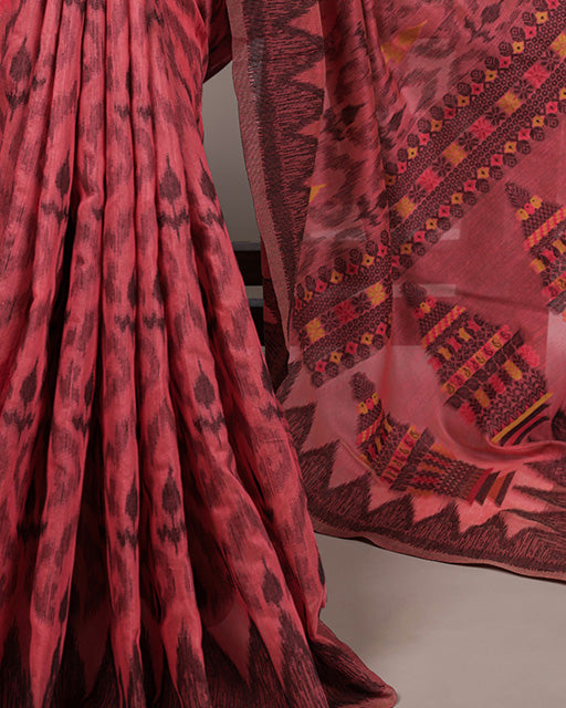 Orange Color Thread Weaving Poly Cotton Saree