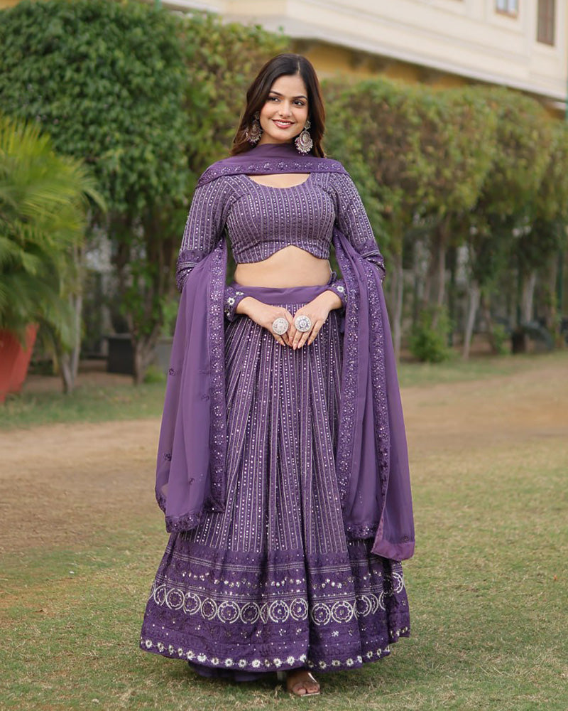 Purple Color Georgette Sequence Embroidery Lehenga Choli