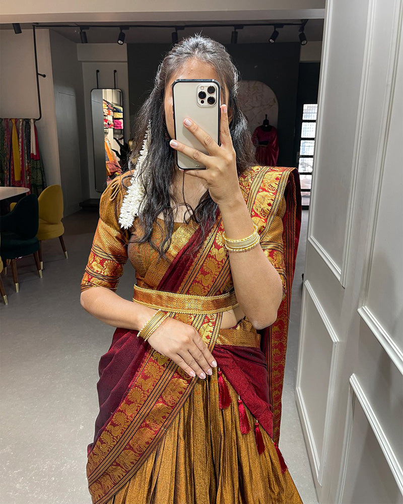 South Indian Style Narayan Pet Cotton Semi Stitched Half Saree