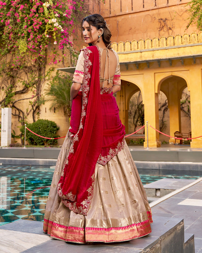 Off White Color Slub Kota Paithani Silk Lehenga Choli