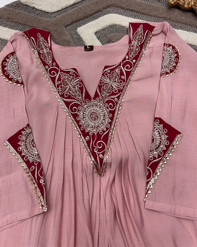 Baby Pink Color Roman Chanderi Plazzo Suit