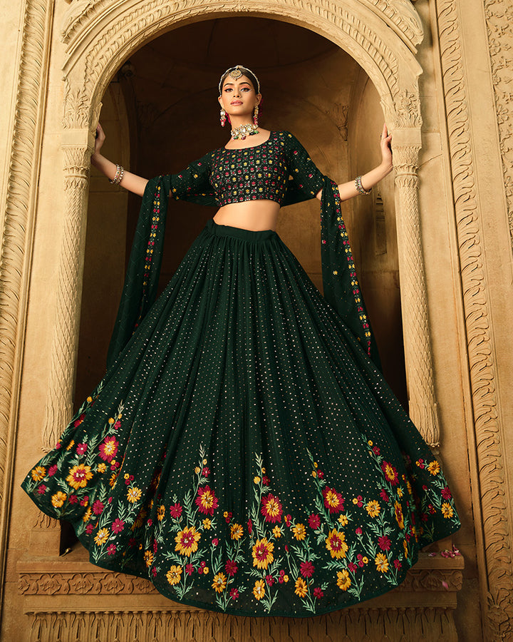 Designer Green Color Georgette Semi Stitched Lehenga Choli