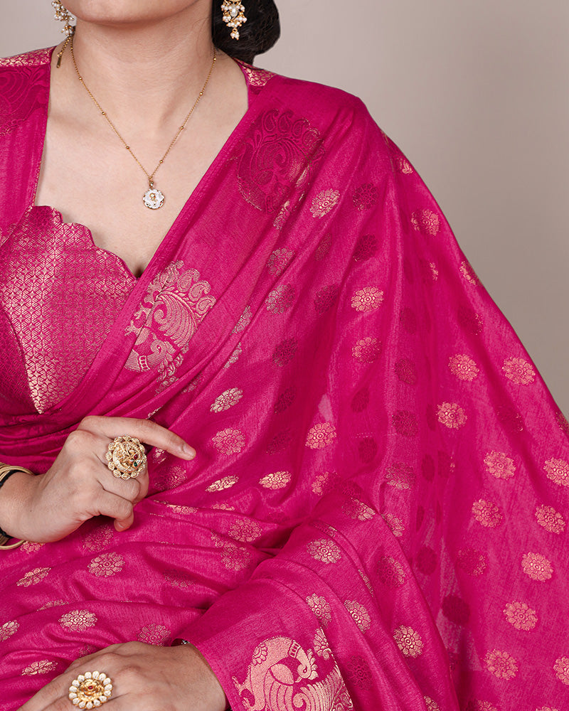 Pink Color Roop Silk Zari Weaving Saree