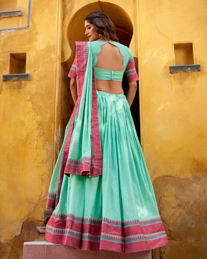 Sky Blue Color Pure Chanderi Threaded Half Saree