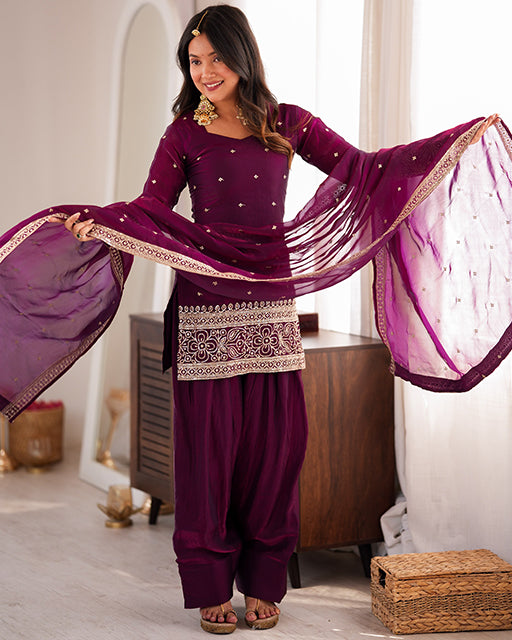 Wine Color Fendi Silk Embroidered Suit