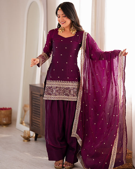 Wine Color Fendi Silk Embroidered Suit