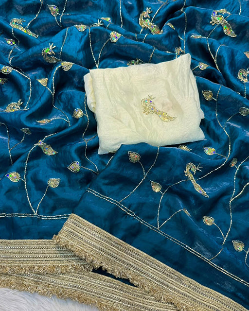 Marron Color Space Satin Embroidered Saree