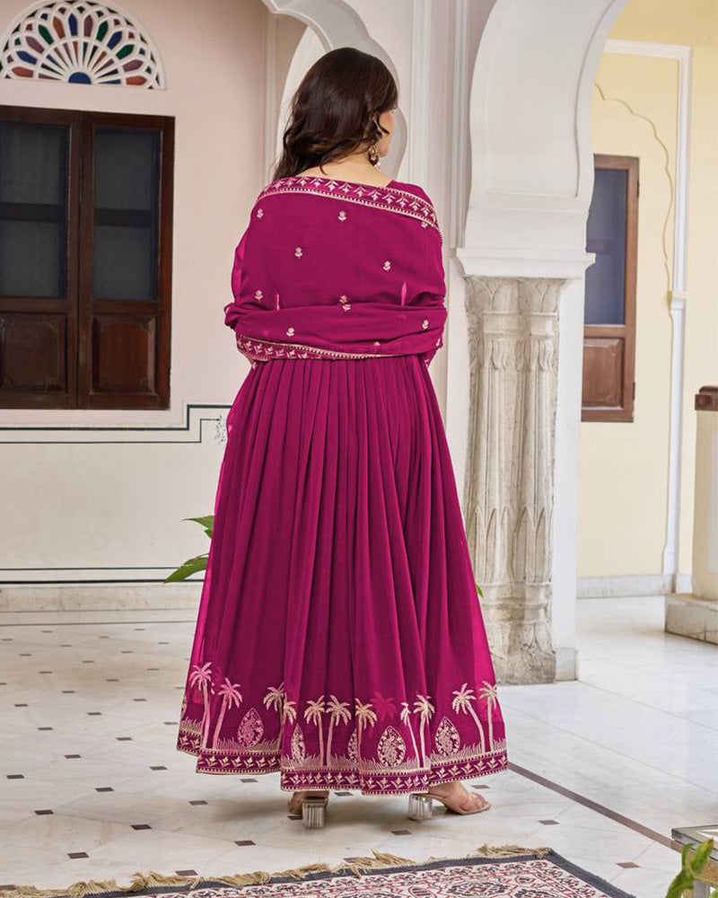 Royal Magenta Color Georgette Sequence Embroidered Gown