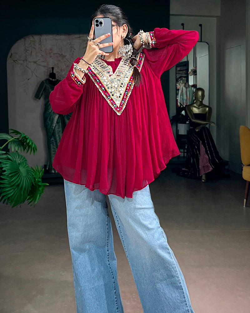 Rani Pink Color Lightweight Navratri Tunic