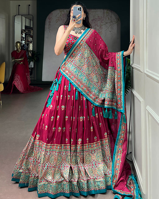 Pink Color Ajrak Prints Navratri Lehenga Choli