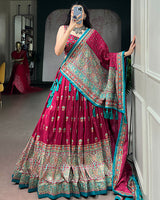 Pink Color Ajrak Prints Navratri Lehenga Choli