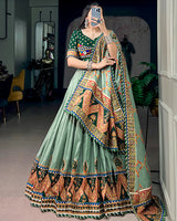 Green Color Tussar Silk Navratri Lehenga Choli