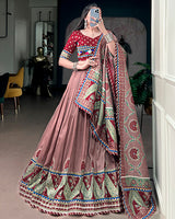Maroon Color Tussar Silk Navratri Lehenga Choli