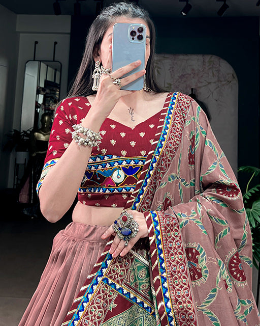 Maroon Color Tussar Silk Navratri Lehenga Choli