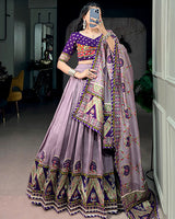 Purple Color Tussar Silk Navratri Lehenga Choli