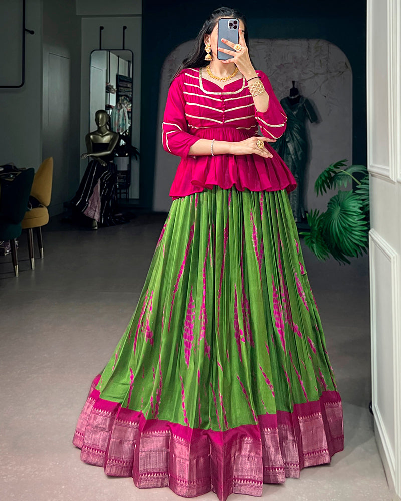 Pink Color Dola Silk Shibori Printed Lehenga Choli