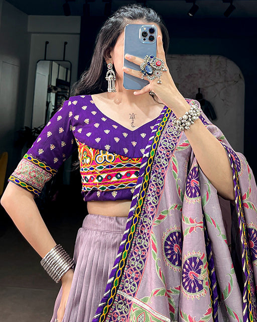 Purple Color Tussar Silk Navratri Lehenga Choli