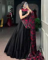 Elegant Black Color Monga Silk Navratri Lehenga Choli