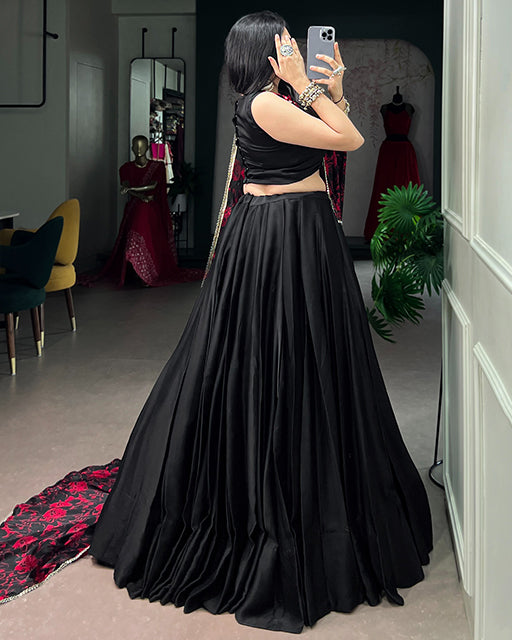 Elegant Black Color Monga Silk Navratri Lehenga Choli