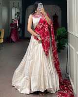 Elegant White Color Monga Silk Navratri Lehenga Choli