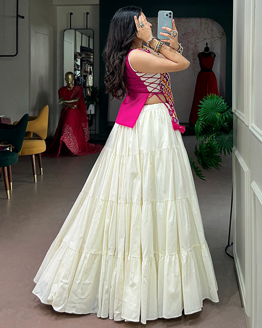 White Color Pure Cotton Navratri Lehenga Choli