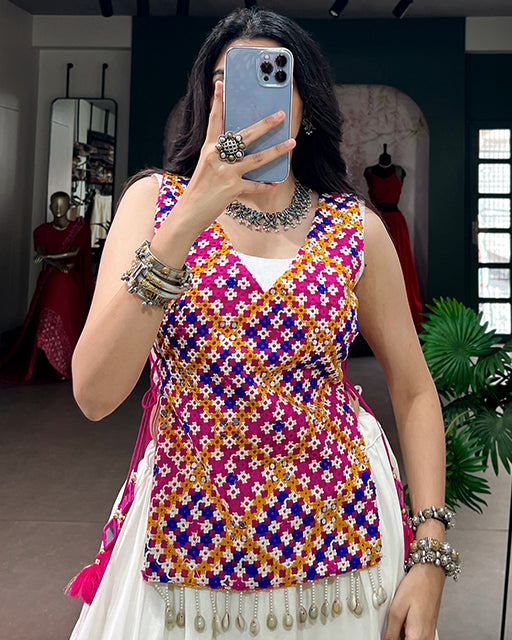 White Color Pure Cotton Navratri Lehenga Choli