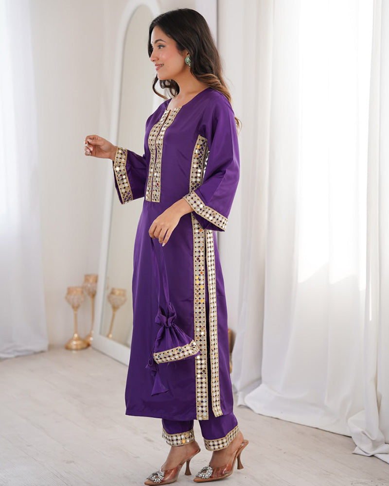 Purple Color Natural Crape Kurti Suit