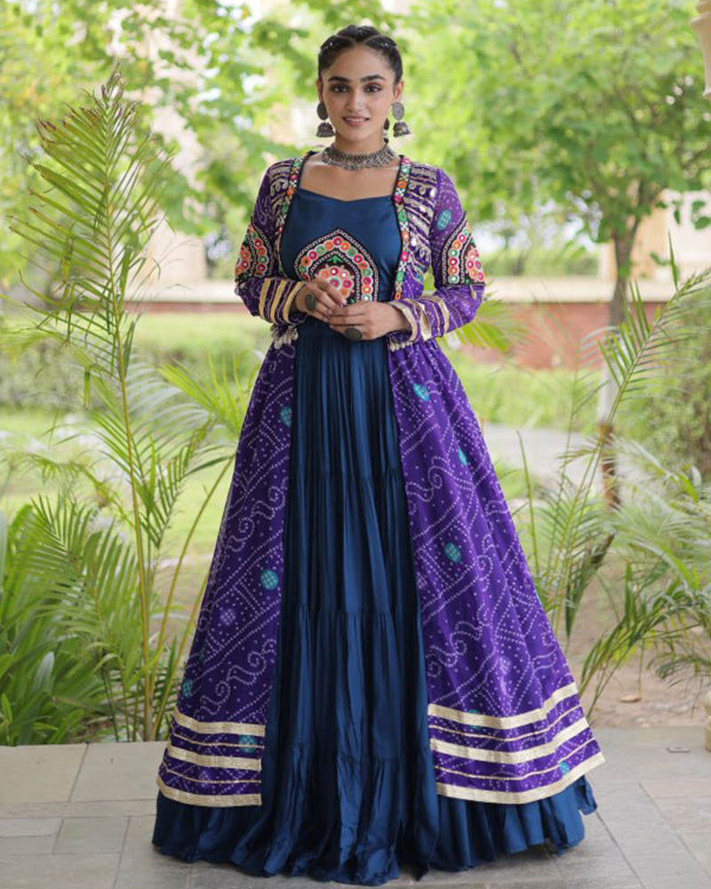 Mint Blue Color Bandhani Printed With Rayon Lehenga  Choli