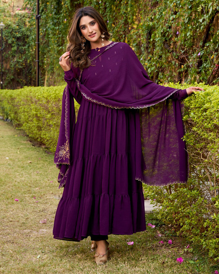 Dark Purple Color Marble Three Piece Anarkali Suit