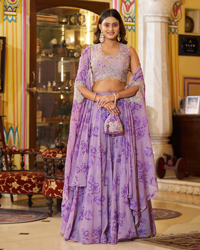 Luvender Color Georgette Embroidered Lehenga Choli