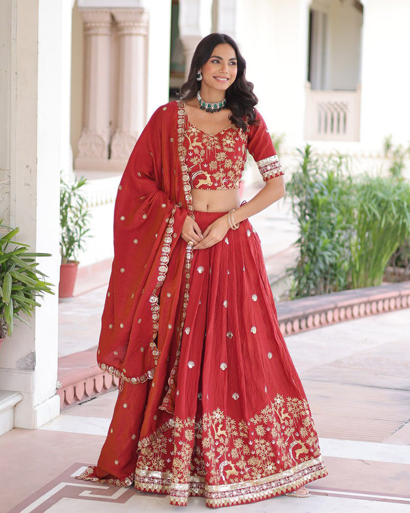 Red Color Vichitra Silk Sequence Embroidered Lehenga Choli