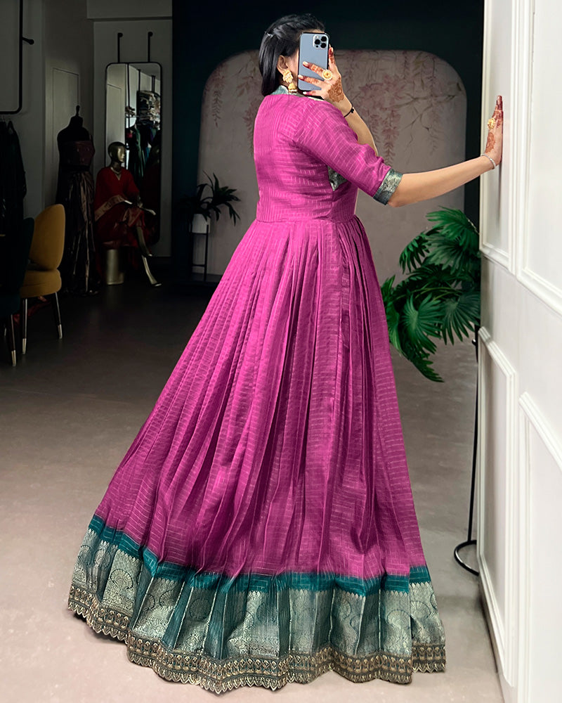 Pink Color Dola Chex Zari Weaving Gown