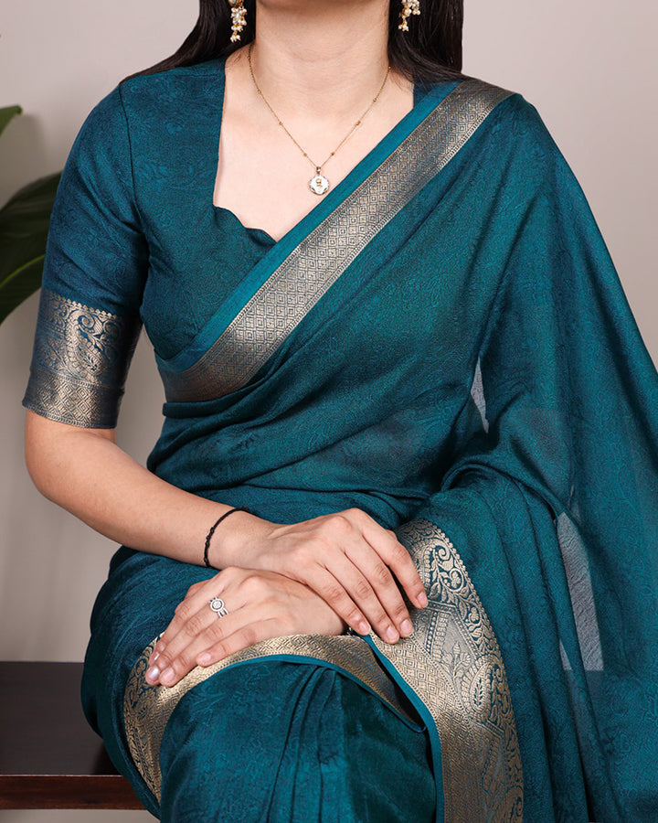 Teal Green Color Zari Weaving Mass Mello Saree