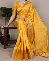 Yellow Color Nylon Dola Silk Zari Weaving Saree