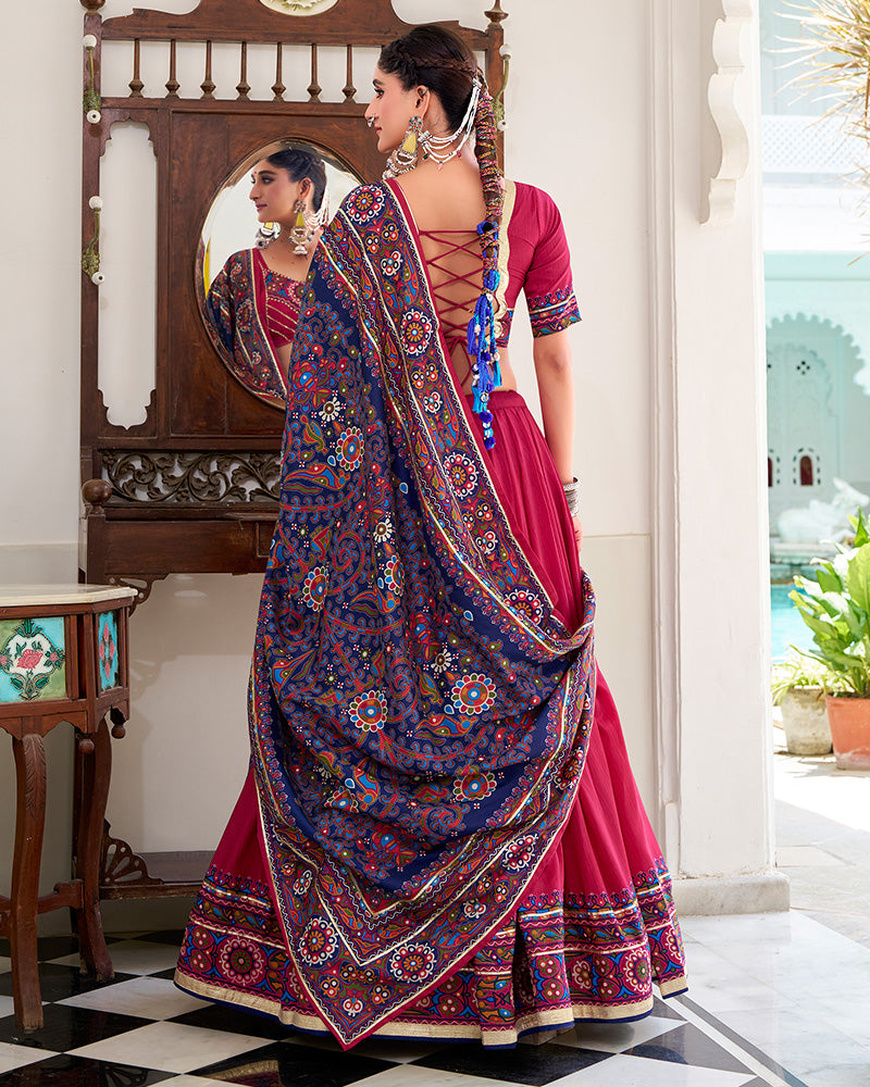 Pink Color Tussar Silk Full Stitched Navratri Lehenga Choli