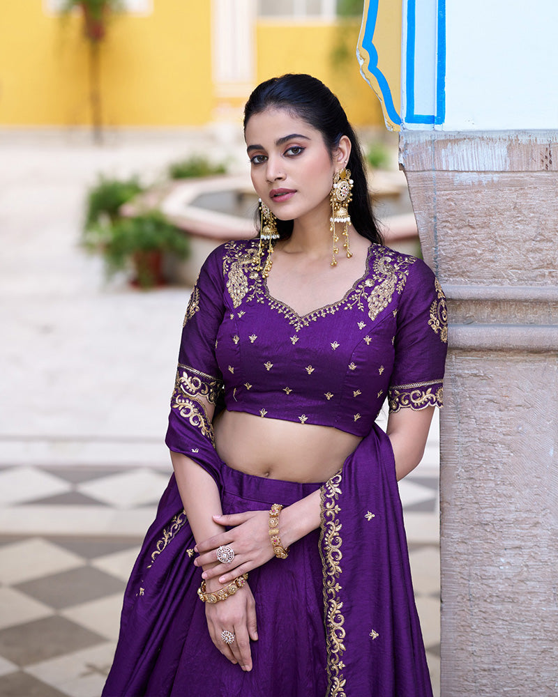 Designer Purple Color Nc Silk Embroidered Lehenga Choli