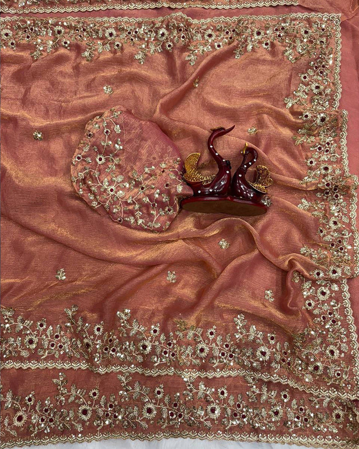 Vandana Kholiya In Brown Color Fendi Chiffon Sequence Embroidered Saree