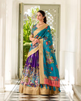 Purple Color Dola Silk Designer Kalamkari Print Half Saree