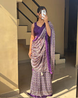 Purple Color Pure Crape Silk Ajarakh Print Saree