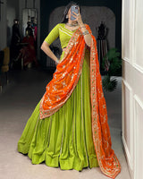 Traditional Parrot Green Color Pure Rayon Lehenga Choli