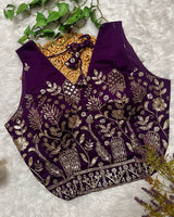 Purple Color Vichitra Silk Embroidered Blouse