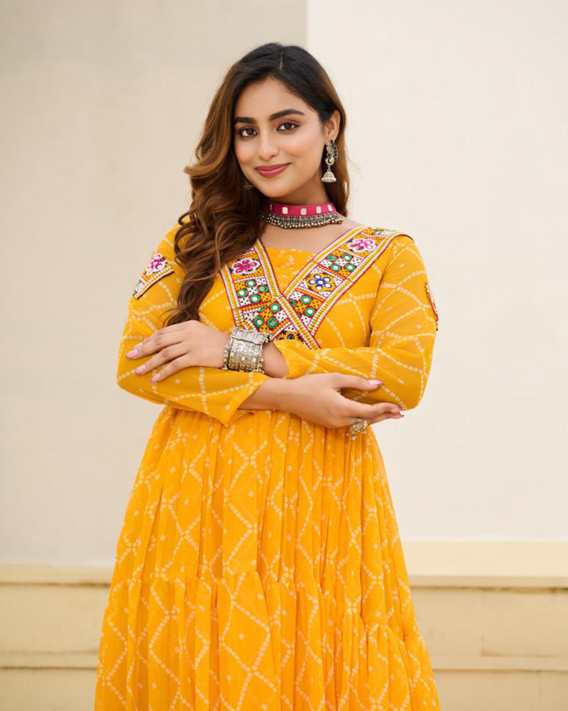 Traditional Yellow Color Georgette Navratri Gown