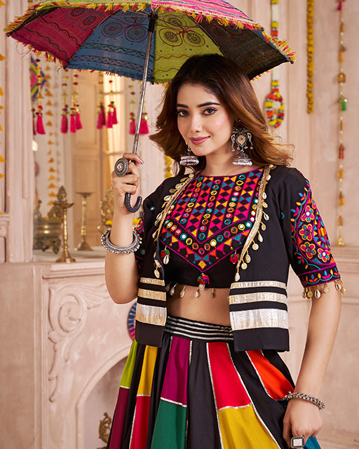 Multi Black Color Viscose Cotton Navratri Chaniya Choli