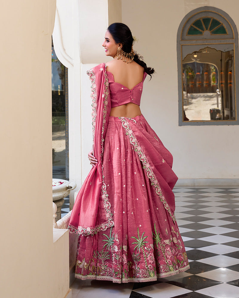 Pink Color Gold Crush Embroidered Lehenga Choli