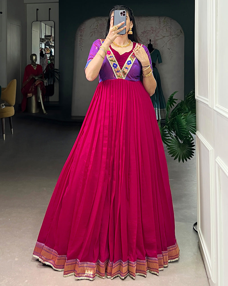 Pink Color Vichitra Silk Zari Weaving Gown