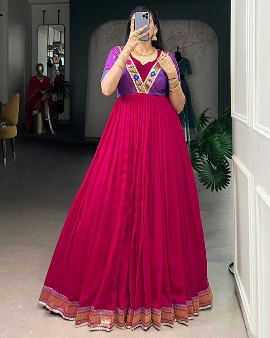 Pink Color Vichitra Silk Zari Weaving Gown